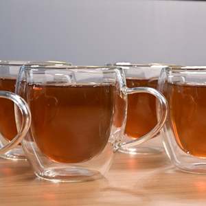 Classic Vintage Glass Tea <b>Cup</b> Set of 6 Double Wall Coffee Mugs Food Safe and <b>Reusable</b> with Sublimated Logo for Hotels Gifts - Product Image 1