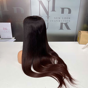 Peluca larga al por mayor 100% cabello humano vietnamita virgen crudo hueso recto punta marrón Color Super doble extensión de cabello dibujado - Product Image 4