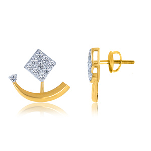 14K Yellow Gold <b>Diamond</b> Stud <b>Earrings</b> Curved Crescent Design <b>Square</b> Cluster Lab-grown <b>Diamonds</b> Fine Jewelry for Women - Product Image 3