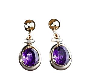 Pendientes exclusivos de piedras preciosas de amatista azul, Plata de Ley 925, chapada en oro forma ovalada, joyería de gota de moda - Product Image 1