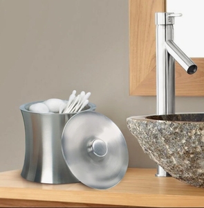 Wholesale Stainless Steel <b>Vanity</b> Canister with Lid Modern Bathroom Storage Jar Curved Cotton Swab Holder Luxury Organizer <b>Box</b> - Product Image 2