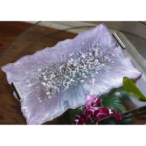 Square <b>Epoxy</b> Resin Serving Tray With Gold Handles Pink Marble Effect Handmade Decorative Platter For <b>Coffee</b> <b>Table</b> Living Room - Product Image 5
