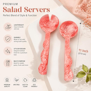 FAIZA CRAFT Ensemble d'ustensiles de service pour salade en résine brillante faits à la main, pour la maison et la cuisine, écologiques, compatibles lave-vaisselle et micro-ondes, style américain - Product Image 2