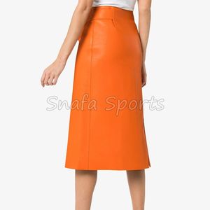 New Plus Size European Style High Waist <b>Split</b> Pencil Genuine Sheepskin Lambskin Leather <b>Skirt</b> - Product Image 2