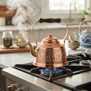 Bouilloire à thé en cuivre gravée de motifs floraux, bec en laiton, poignée en bois, artisanale, vintage, pour faire bouillir l'eau, OEM ODM, directement de l'usine - Product Image 4