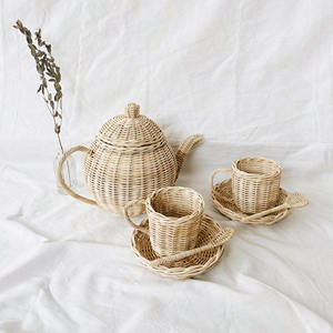 Jouets de cuisine, tasses et théières, ensembles cadeaux pour enfants, théière en bois de rotin avec ensemble de tasses - Product Image 2