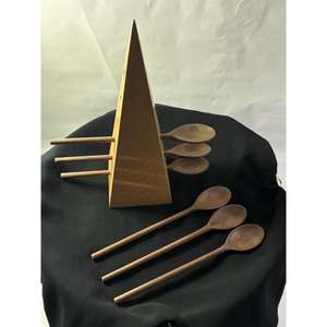 Ensemble de 6 cuillères avec support en bois de manguier et d'acacia, ustensiles de cuisine et de table pratiques et parfaits, couleur noyer, sans danger pour les aliments, avec support - Product Image 2