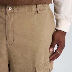 <b>Men's</b> <b>Khaki</b> Wide Leg <b>Cargo</b> <b>Pants</b> Street Style with Multiple Pockets and Button Closure - Product Image 3