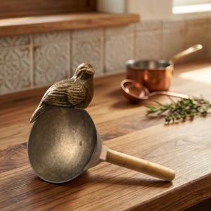 <b>Rustic</b> Bronze Bird Shaped Ladle With Wooden Handle Kitchen Decorative Utensil - Product Image 1