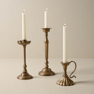 Vintage Taper <b>Brass</b> Gold <b>Candlestick</b> Holder Set of 3 Taper Candle Holders for Home Decoration Durable Metal Design - Product Image 4