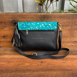 Western Handcrafted <b>Crossbody</b> Wristlet <b>Purse</b> Metallic Hair on Hide Fur Leather with Tassel Chain Decoration Multi-Color Fur Bags - Product Image 4