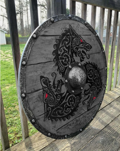 Décoration Murale Ronde Bouclier Viking Faite à la Main en Bois, Plaque Murale Médiévale à Motifs Tartan pour Chambre Thème Guerre - Product Image 2