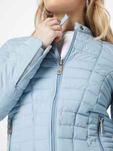 Chaqueta Acolchada Azul Claro para Mujer, Manga Larga, Cuello Alto, Cierre de Cremallera, Color Sólido, para Otoño, Relleno de Poliéster - Product Image 3