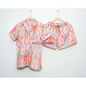 Conjunto de Pijama de Verano, 100% Algodón Puro, de Alta Calidad, Elegante y Clásico, con Estampado a Mano, Pantalones Cortos Tipo Canguro, con Bolsillos, Suave - Product Image 3