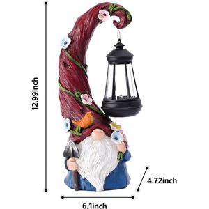 Statua Decorativa da Giardino a Forma di Gnomo Solare con Lanterna, Decorazioni per Esterni e Patio, Regalo per la Mamma - Product Image 2