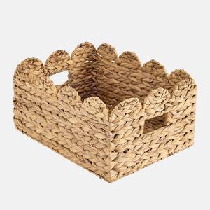 Water Hyacinth Storage Basket Woven Organizer <b>Bin</b> With Handle For Kitchen Pantry Shelf With Scalloped Edge Home Storage Solution - Product Image 3