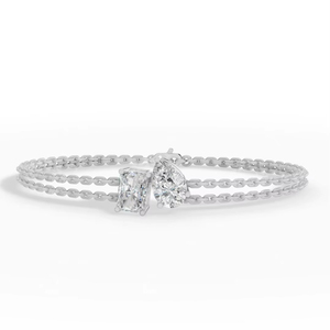 Teardrop Geometric Linked Jewelry Radiant Emerald and Pear Cut Diamond Simulant Double Chain <b>Silver</b> <b>Bracelet</b> for Women Two Stone - Product Image 1