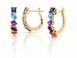 Solstice Rainbow Shaded Geometric Gemstones <b>Huggie</b> Earrings Hoops for Women Lab Grown Gemstones - Product Image 1
