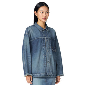 Veste en jean pour femme à manches longues, col rabattu, couleur unie, style utilitaire, respirante, longueur intégrale, vêtement d'extérieur pour le printemps - Product Image 1