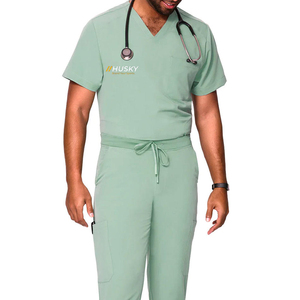 Tenues médicales unisexes HUSKY SPORTSWEAR de qualité supérieure, en tissu tissé Spandex/Polyester, hauts médicaux à manches courtes et col en V pour hôpital - Product Image 6