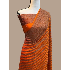 SAREE DE SEDA SUAVE DE DISEÑADOR CON BLUSA SIN COSTAR NARANJA - Product Image 1