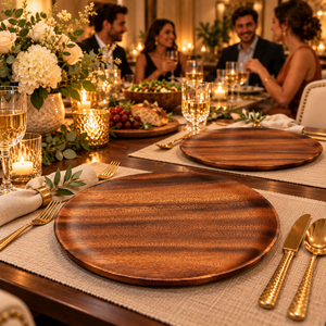 Juego de Platos de Madera de Mango Pulida y Duradera con Grano Rico para la Mesa |   Platos de Madera Clásicos para Servir de 11 y 13 Pulgadas para Bodas - Product Image 4