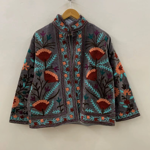 Trendy Wholesale Suzani Embroidery Velvet <b>Jacket</b> Women <b>Short</b> Winter Coat Button Boho Bomber <b>Jacket</b> Factory Direct Top Product - Product Image 1
