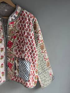 <b>Quilted</b> Cotton <b>Jacket</b> Women Floral <b>Pattern</b> Mandarin Collar Full Sleeve Spring Regular Length Patch Pocket Hand Embroidery GIFT - Product Image 3