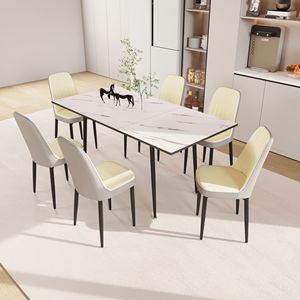 Set Tavolo da Pranzo Espandibile 47'' e 63'' per 2-6 Persone con Eleganti Sedie Imbottite in Tessuto PU per Sala da Pranzo - Product Image 3