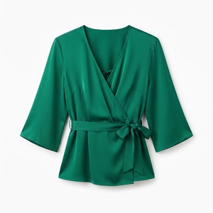 Blusa Casual de Verano para Mujer, Cuello en V, Cintura Ajustable con Lazo, Manga Corta, Satén 100% Poliéster, Corte Holgado, OEM ODM Venta al Por Mayor - Product Image 1