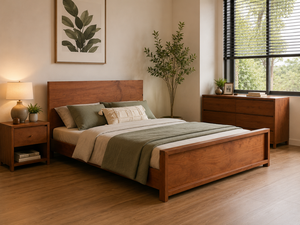 Lit plateforme moderne en chêne massif, taille Queen, design minimaliste, structure en bois durable - Product Image 5