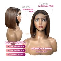 Perruque Bob en Cheveux Humains Vietnamiens AZ HAIR, Dentelle Suisse Frontale Sans Colle, Dentelle Transparente, Couleur Marron, Taille Moyenne
