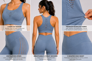 Ensemble de yoga sans couture pour femmes, leggings taille haute, soutien-gorge de sport respirant, vêtements de sport pour la gym et le fitness, vente en gros OEM - Product Image 3