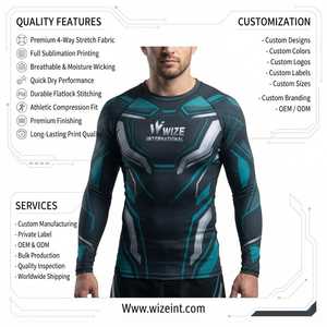 WIZE INTERNATIONAL Men's Full Sleeve Rash Guard Sublimation Print Quick Dry Spandex Polyester <b>Compression</b> <b>Shirt</b> - Product Image 6
