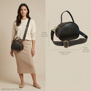 Vintage Women Genuine Leather Semi Circle Crossbody Bag, <b>Small</b> Shoulder Handbag with Zipper Closure & Adjustable Strap - Product Image 6