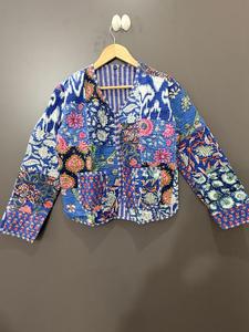 Green Reversible Breathable <b>Quilted</b> <b>Jacket</b> Floral Print Mandarin Collar Three Quarter Sleeve Cotton Women's Winter Autumn Coat - Product Image 3