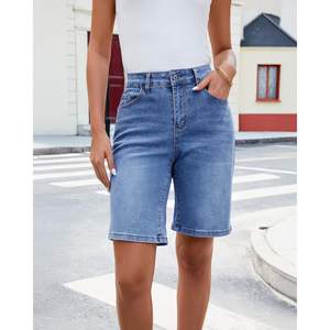 2025 pantalones cortos de mezclilla ajustados de cintura alta para mujer, pantalones cortos vaqueros largos holgados hasta la rodilla a la moda - Product Image 4