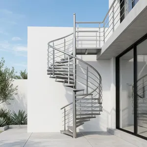 Escalier en spirale en acier inoxydable, garde-corps métallique extérieur, design moderne, sûr, durable, minimaliste, fixation par boulons, utilisation en villa - Product Image 5