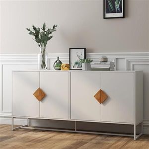 Solid Wood Living Room Cabinets Special Shape Sideboard with 4 Doors and Double Storage Square Handle Design - Product Image 3