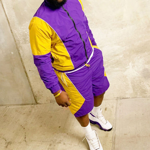 Ensemble de survêtement streetwear hip-hop pour homme, comprenant une veste coupe-vent oversize en nylon et un short, avec patchwork de couleurs - Product Image 6