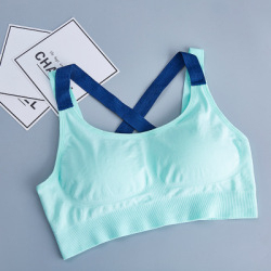 Soutien-gorge de sport corail pour femme avec bretelles croisées, col rond, maintien moyen, respirant, sans coutures, pour le fitness - Product Image 6