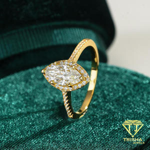 Anillo de Diamante Moissanite Corte Pera, Plata de Ley 925, Chapado en Oro, Elegante Joyería de Compromiso y Boda para Mujer - Product Image 3