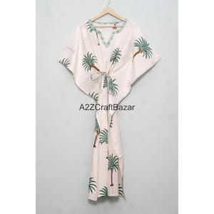 Vestido Maxi Kaftan para Mujer, 100% Algodón, Cuello en V, Sin Mangas, Silueta Ajustada, Cintura Natural, Estampado Floral, Ecológico, Casual - Product Image 6