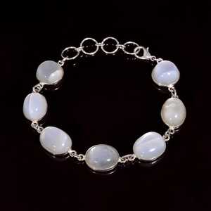 กำไลข้อมือเทนนิสเงินแท้ 925 ประดับมูนสโตนสีขาว ทำมือ ประดับด้วยพลอยหลายเม็ด คุณภาพสูง ของขวัญสำหรับผู้หญิงในโอกาสหมั้น - Product Image 3