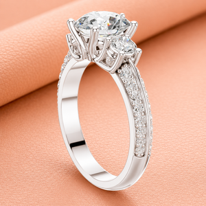 Luxury Lab Grown Cut Diamond Three <b>Stone</b> Engagement <b>Ring</b> VVS1-VVS2 Clarity White Gold Pave Rhodium Plated IGI Certified <b>Ring</b> - Product Image 3