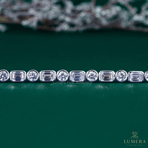 Pulsera de Diamantes Cultivados en Laboratorio con Corte Brillante Redondo Esmeralda, Chapada en Oro, Certificada por IGI, Regalo de Boda para Mujer - Product Image 5