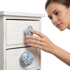 Bouton de meuble rond en céramique, motif papillon bleu, His Label, moderne, écologique, poignée de tiroir pour chambre à coucher - Product Image 3