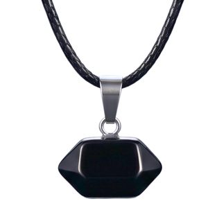Natural Crystal Pendant Necklace with 19-Inch Leather <b>Rope</b> <b>Chain</b> for Men and Boys - Product Image 3