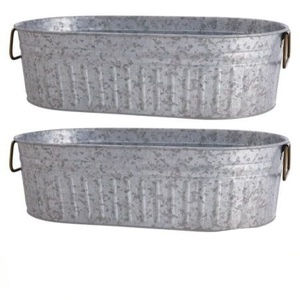Exclusive Galvanized Metal Beverage Tub With Handles Rustic Oval Ice Bucket For Wine Beer And <b>Drinks</b> Durable Party <b>Cooler</b> - Product Image 1