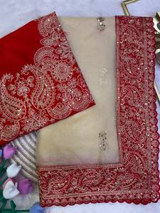 Ensemble de sari en polyester brodé de sequins avec chemisier en organza perlé, traditionnel, séchage rapide, pour mariage indien et pakistanais, tenue de soirée - Product Image 6